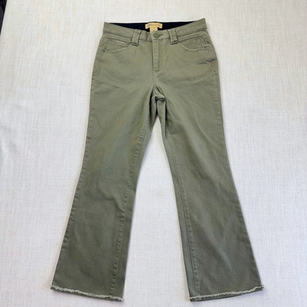 Democracy Ab Technology Olive Green Crop Flare Raw Hem Jeans Womens 6